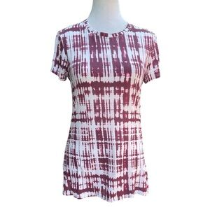 Vince Tie Dye Print T-Shirt Burgundy White Short Sleeve Crew small
